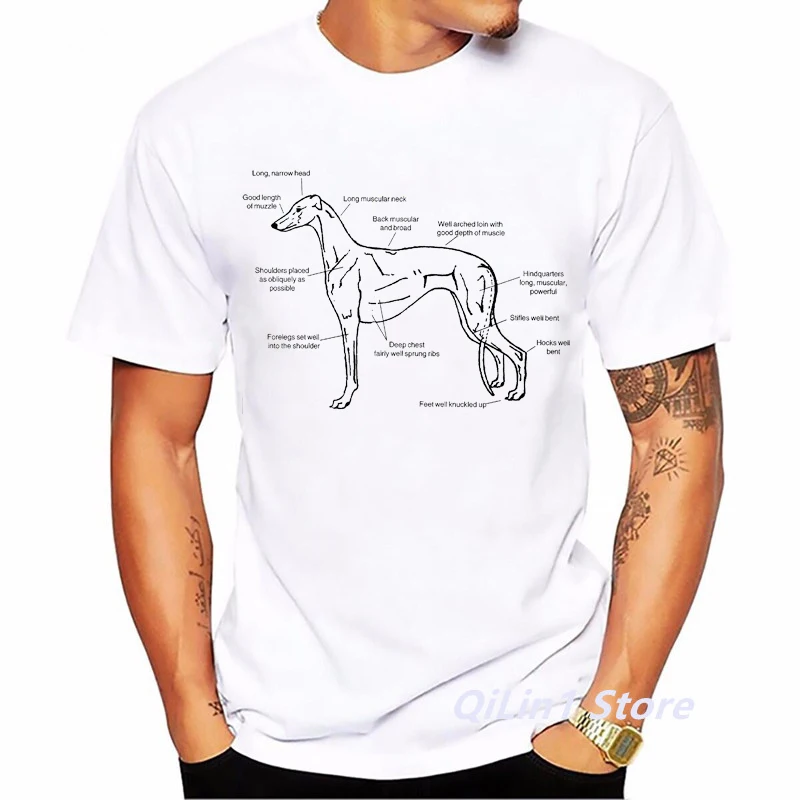 

Anatomy Of Greyhound Print Vintage T Shirt Men Summer Casual Short Sleeve Top Male White T-Shirt Homme Clothes Graphic Tees