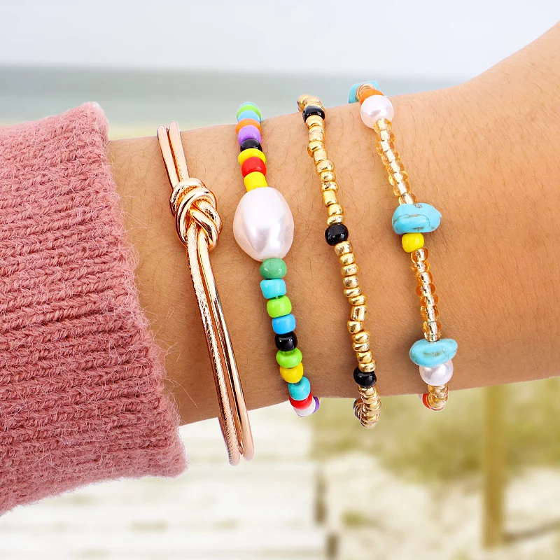 TERRECE 4 шт./компл. разноцветные бусы в богемном стиле браслеты ручной работы из