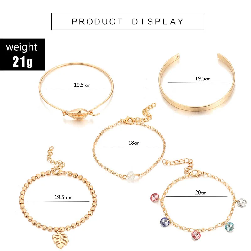 5 шт./компл. браслеты с подвесками в виде золотых ракушек для женщин красочные