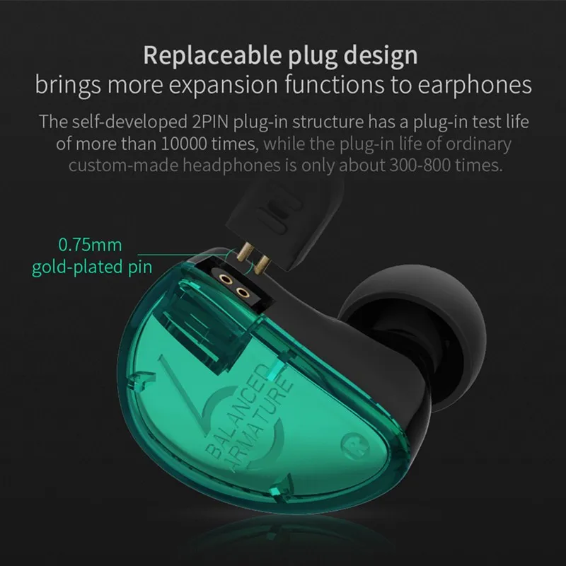 KZ AS06 наушники 3BA сбалансированный арматурный драйвер HIFI бас в ухо Спортивная