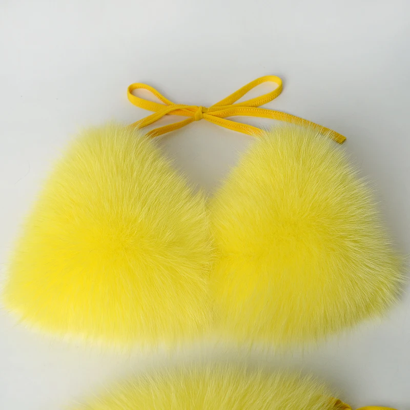 

Stunning Fur Bikini And Fur Slides Set Fluffy Fox Fur Slippers For Women Brand Designer Furry Sandals Ladies Beach Fur Swimsuit