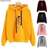 women hoodie long sleeve hooded collar heart shaped printed loose pocket commuter pullover tops coat spring autumn fashion wild
