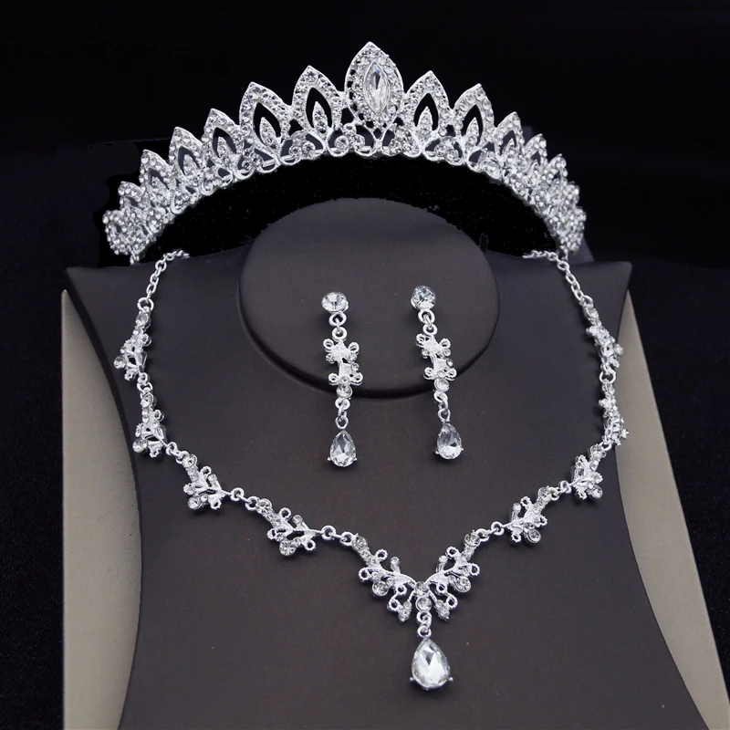 

Gorgeous Tiaras Bridal Jewelry Sets Fashion Crown Earrings Necklace for Women Wedding Dress Bride Jewelry Crown Necklace Set