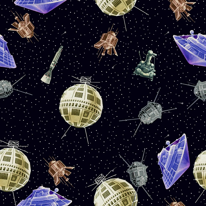 

100% Polyester Stretch Fabric for dress Starry sky astronaut space station Pattern Printed Cloth Thin Patchwork