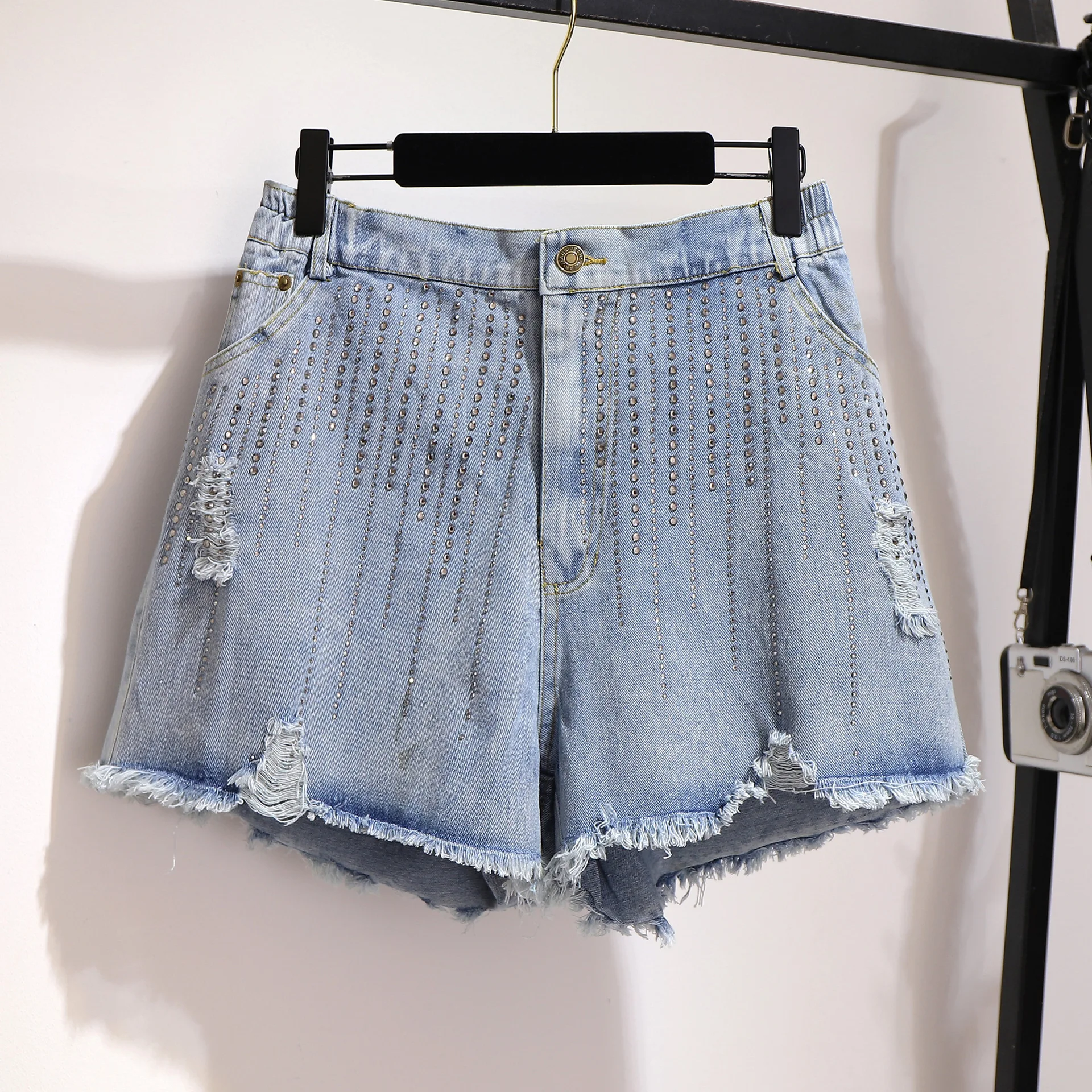 

New Summer Women High Waist Wigh Leg Jeans Shorts Casual Female Loose Baggy Light Blue Fashion Denim Shorts