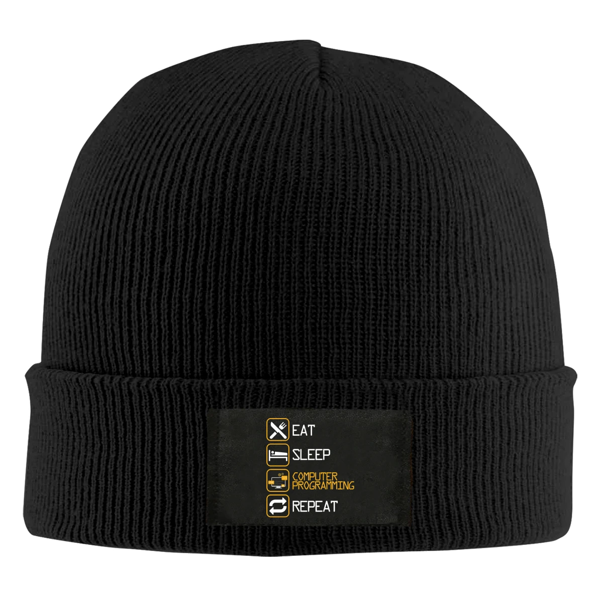 

Eat Sleep Computer Programming Repeat Beanie Hats For Men Women With Designs Winter Slouchy Knit Skull Cap