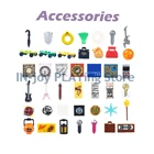 10 шт.лот, аксессуары для конструктора, Аниме фигурки, скутер, окунь, радио, тыква, фонарь, MOC, обучающая игрушка для детей