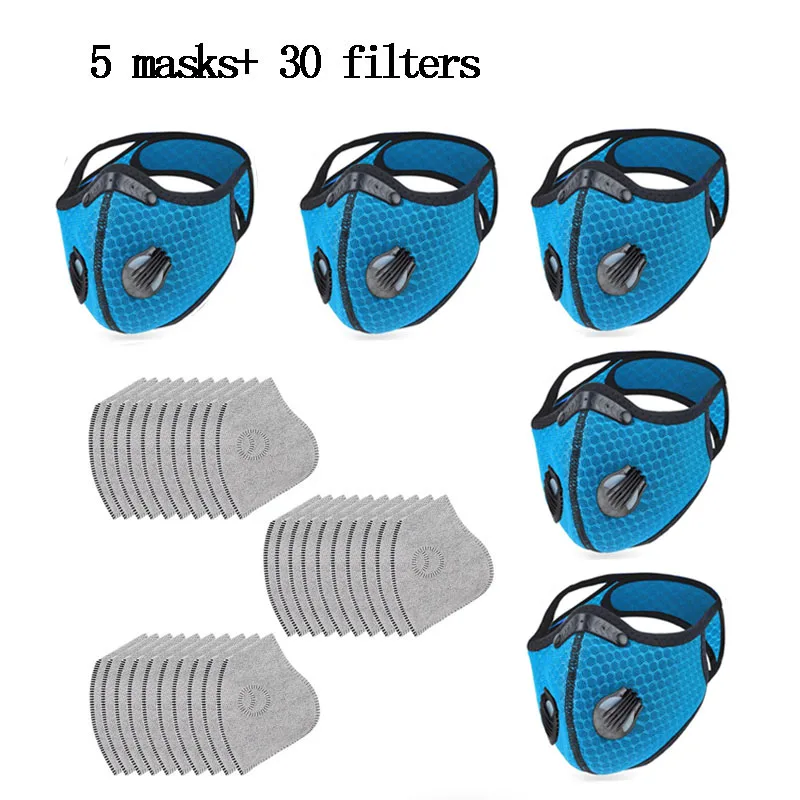 5 masks Cycling Face Mask with Filters PM 2.5 Anti-Pollution Unisex Mouth Washable Breathable Dustproof Activated Carbon | Спорт и