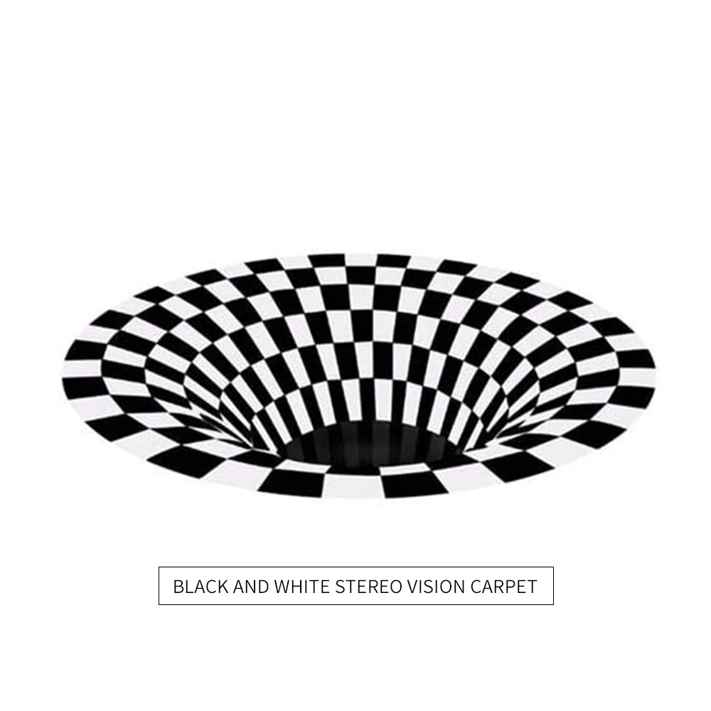 Круглый коврик в клетку Вихревой с оптической иллюзией прочный нескользящий