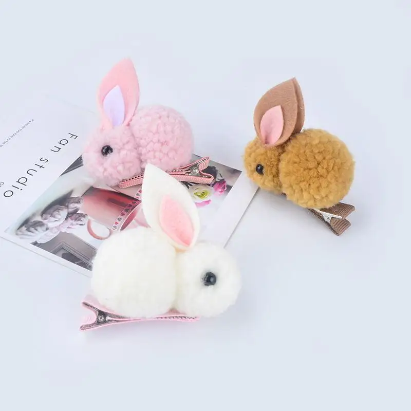 Bola de pelo de animal para ni&ntilde;a, anillo de pelo de conejo, banda de goma el&aacute;stica, bandas para el pelo coreanas, accesorios para el cabello, adornos-4