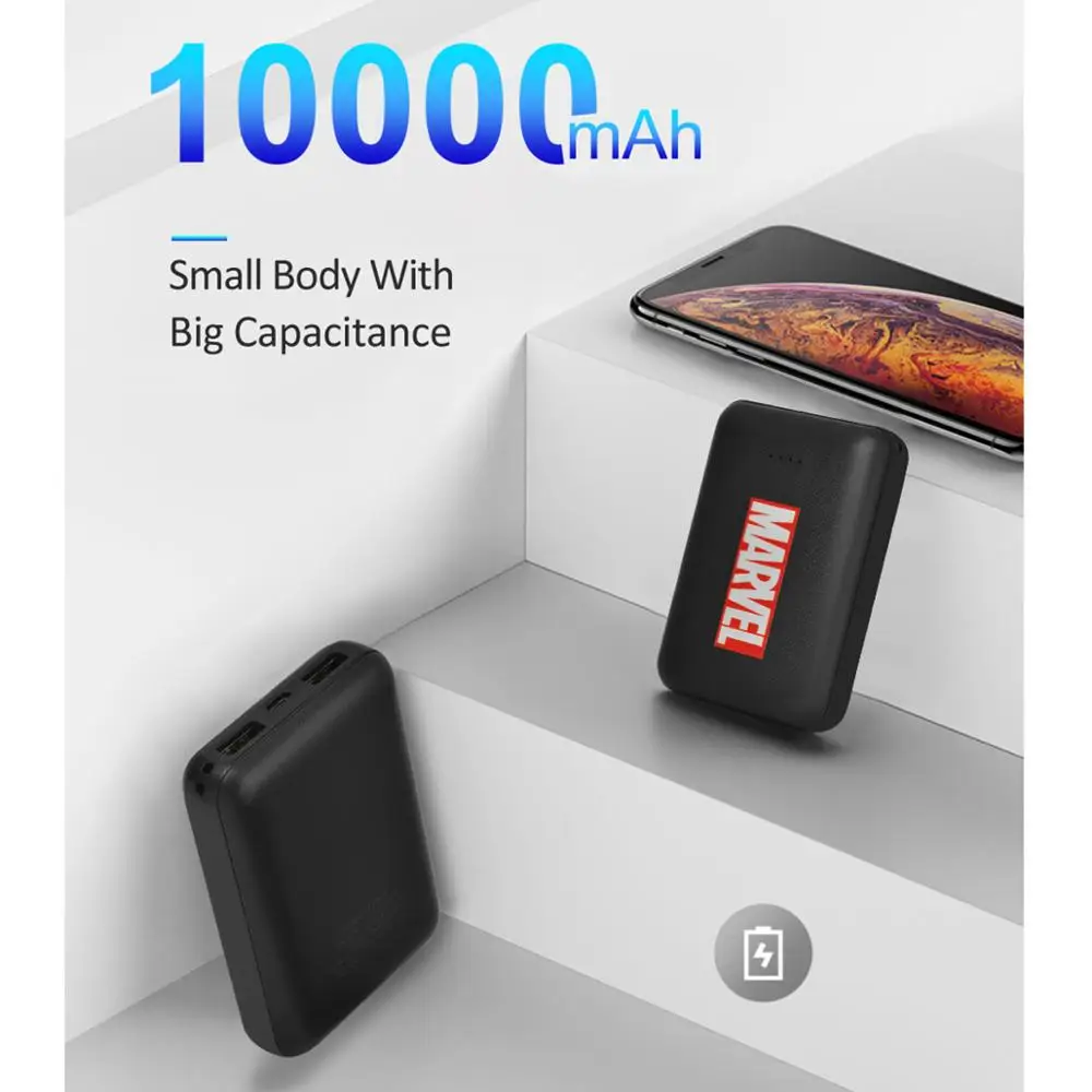 10000 мАч Мини банк питания Mirco USB Intput Быстрая зарядка Marvel Мстители портативное зарядное устройство двойной USB быстрый выход повербанк портативное зарядное устройство