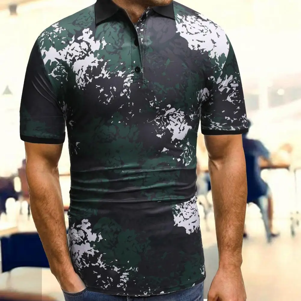 

Shirt 3D Printed Slim Polyester Men Camouflage Lapel Shirt for Dating