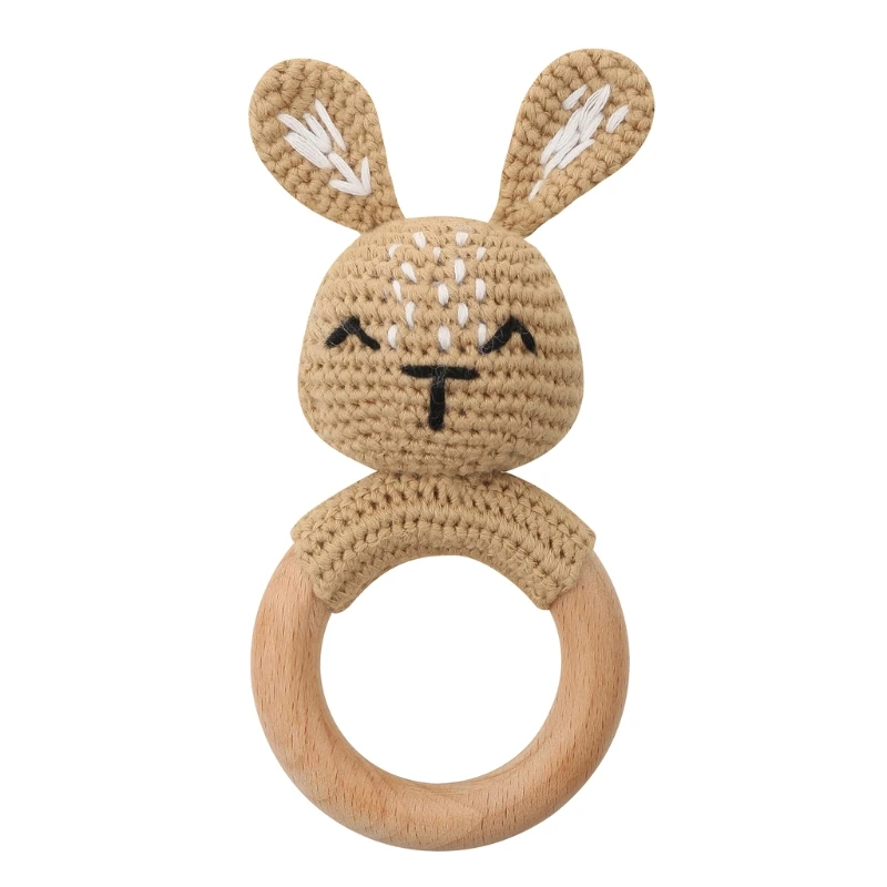 Sonajero de ganchillo para beb&eacute;, mordedor de Animal, anillo de madera hecho a mano, juguete de dentici&oacute;n de madera 63HE-4
