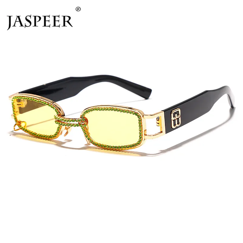 

JASPEER Diamond Rectangle Sunglasses Women Men Rhinestone Punk Sun Glasses Vintage UV400 Sunglasses Optical Frames Eyewear