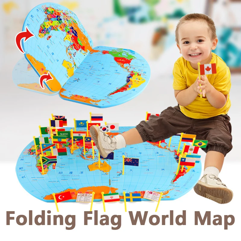 

Geographic Country With Flag 3D Wooden Jigsaw Puzzles World Map Toy Stress Relief National Flag Kids Educational Learning Toys