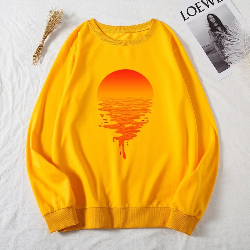 

Autumn Women Casual Long Sleeve Pullover Sunset Print Female Graphic Fashion Sweatshirt Ladies Regular Loose Hoodless O-Neck Top