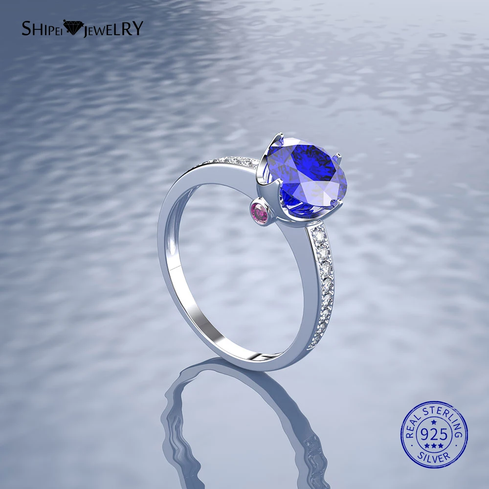 Shipei 100% 925 пробы серебряные Изящные Ювелирные изделия 8 мм Круглый сапфировый