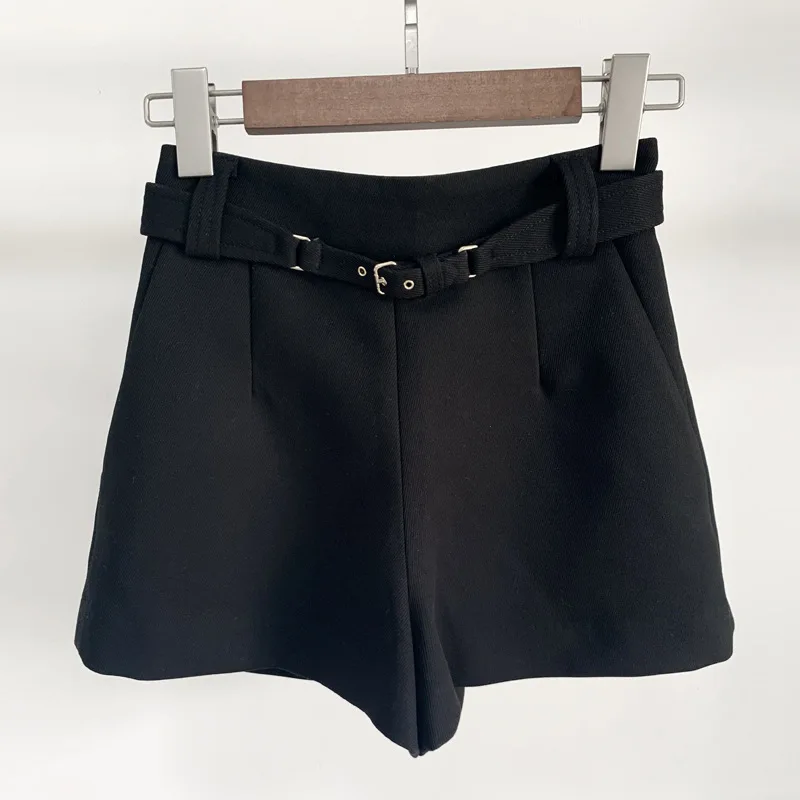 

2020 Early Autumn Waistband Solid Color women's Casual Shorts with belt