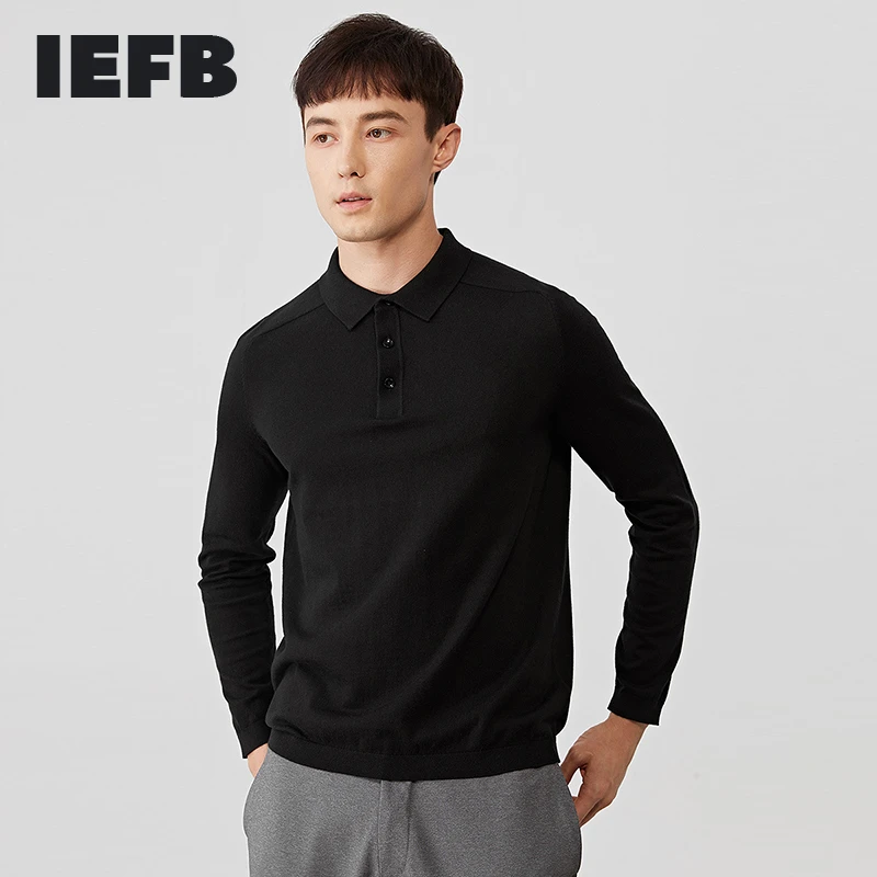 IEFB/мужская одежда с отложным воротником две пуговицы вязаные топы длинным