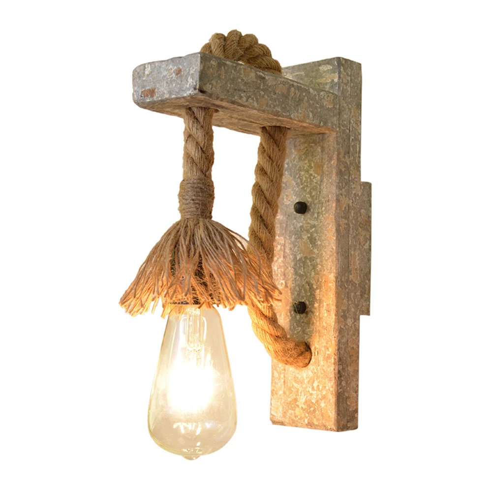Настенный светильник в стиле ретро деревянный настенный из пеньковой веревки