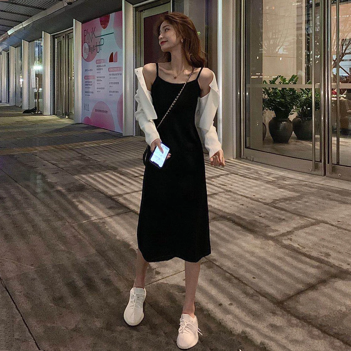 

Make firm offers ~ 9332 # Hepburn black condole belt inside take render dress + white brief paragraph sweater coat