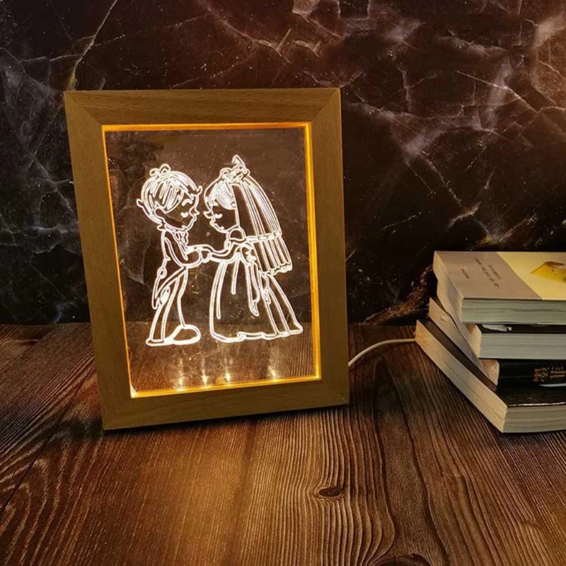

3D Visual Wooden Night Light LED Photo Frame Camera Image Lamp Bedroom Bedside D