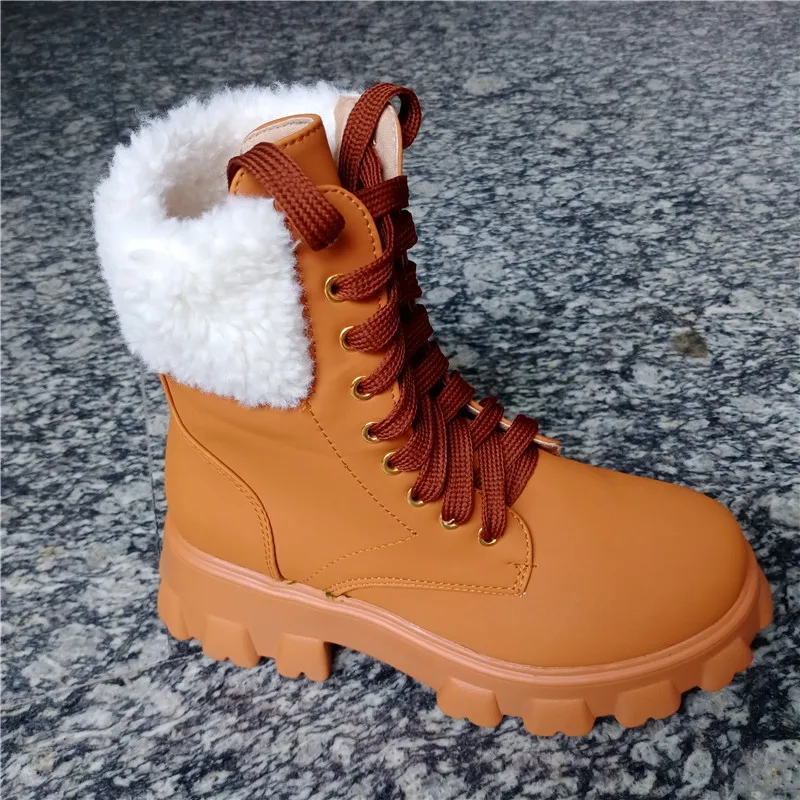

Women Short Plush Boots Lace Up Ankle Modern Flock Boots Ladies Autumn Platform Shoes for Women Fashion Female Booties 2021