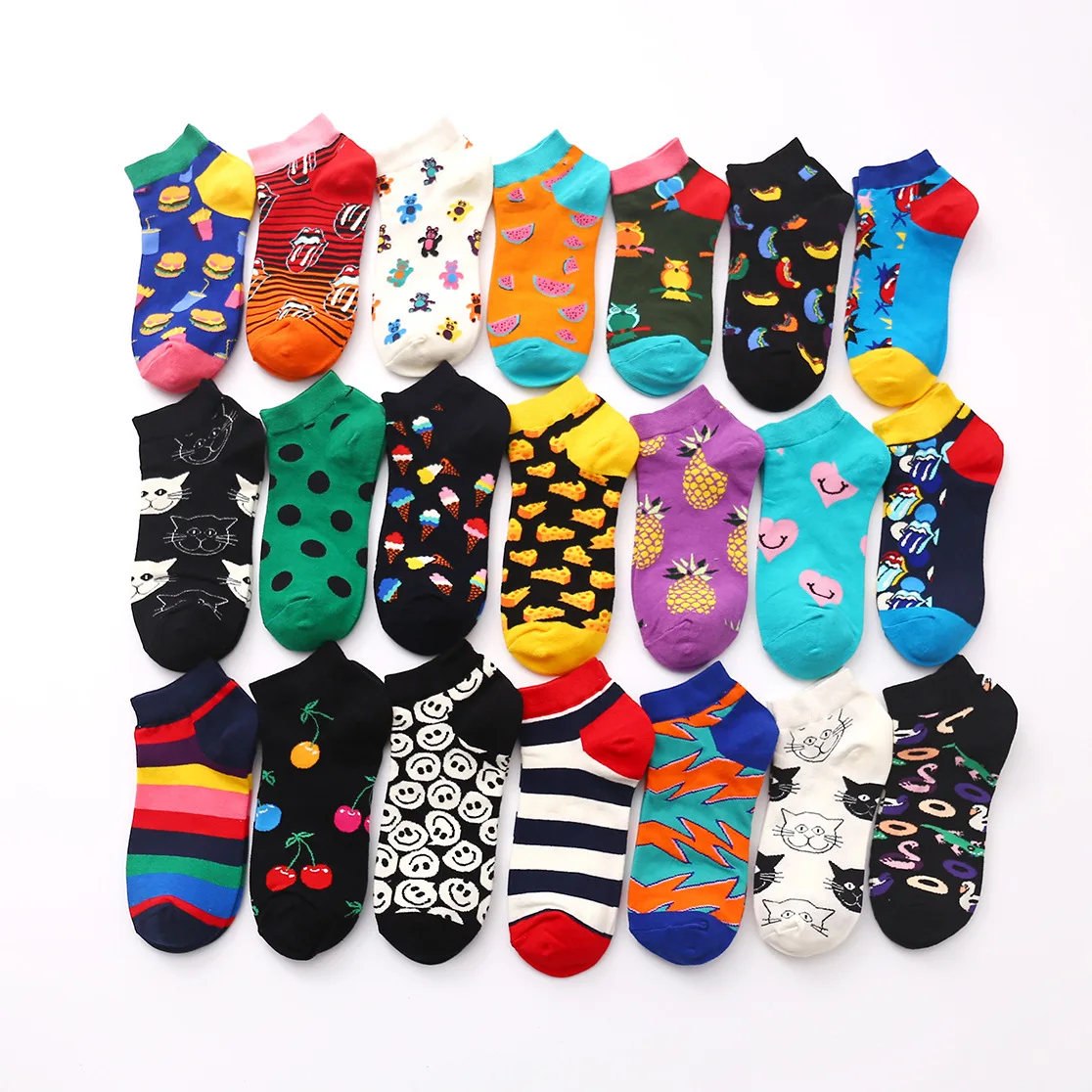 35 Color Spring and Summer New Mens and Womens Japanese Asakuchi Boat Socks Tide Brand Cartoon Fruit Food Colorful Short Socks