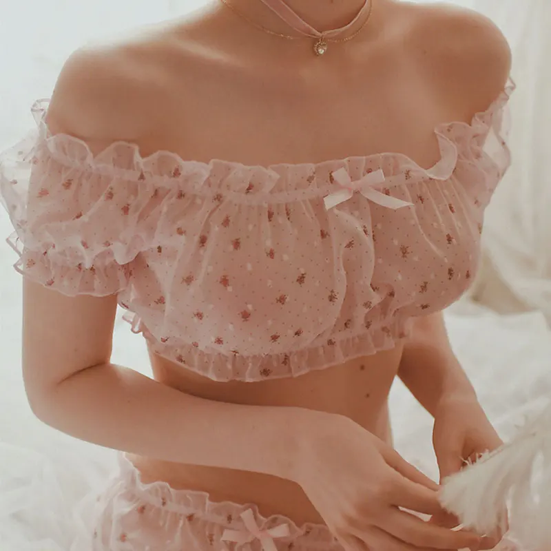 Женское сексуальное нижнее белье Babydoll цветочный милый искушение ультра-тонкий марлевый плиссированный с открытыми плечами рукава ноги кольцо сексуальная пижама