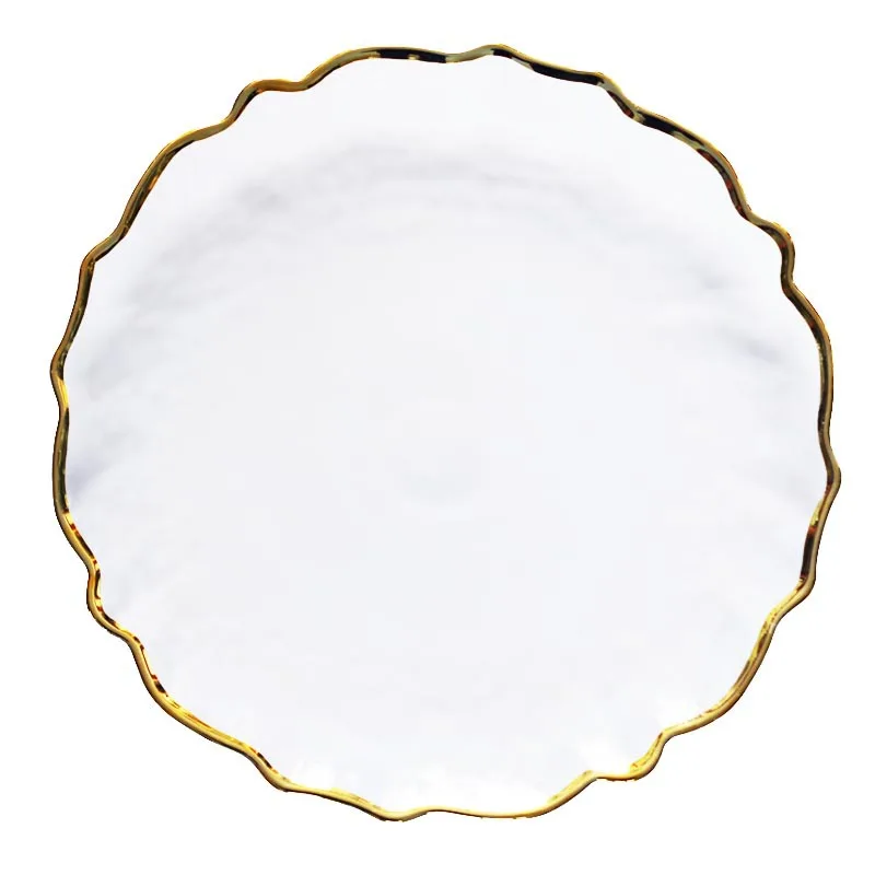 Decorative Glass Charger Plate with Glod Silver Lace Rim Service for Wedding Place Under Buffet Chop 13 inch | Дом и сад