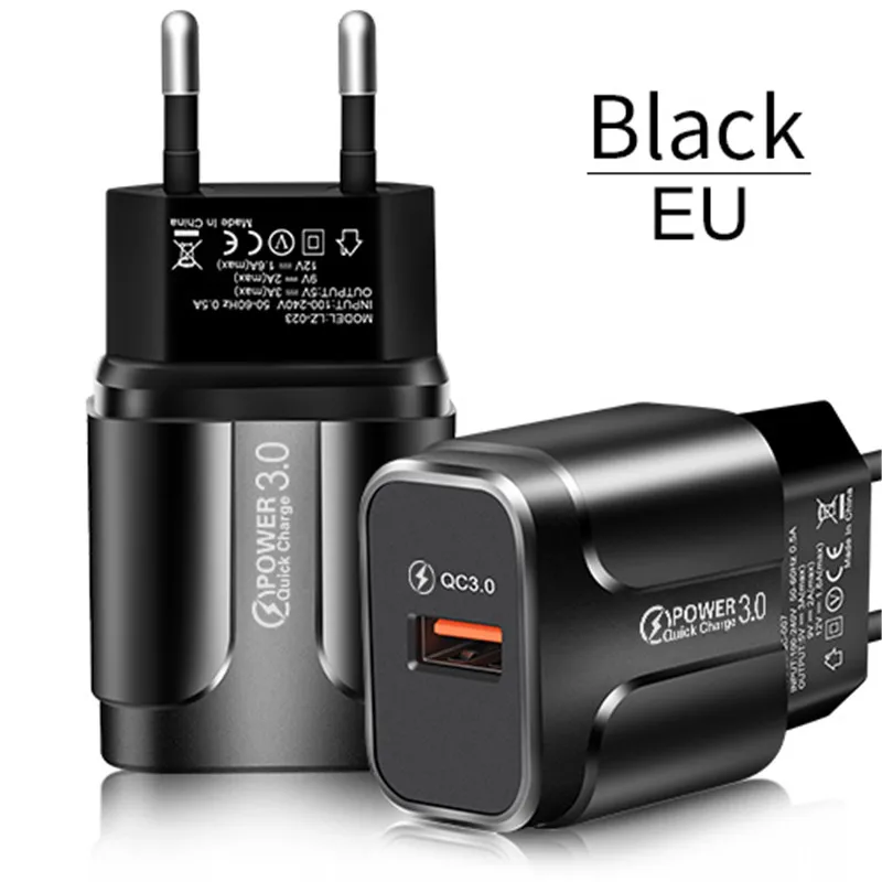 EU Plug Black USLION Быстрая зарядка QC 3,0 USB en US зарядное устройства для iPhone samsung Xiaomi универсальная Быстрая зарядка мобильные телефоны настенные зарядные устройства - Тип штекера: EU Plug Black