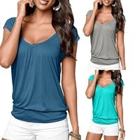 women cute tops sexy pullover v neck soild short sleeve t shirt blouse tees summer clothes for women fashion casual t shirts