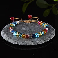 rinhoo 1pc handmade 4mm shining colorful seven chakra crystal bead adjustable rope chain bracelet for women female charm jewelry