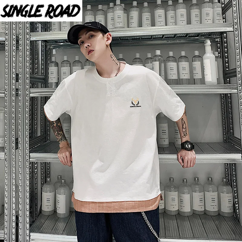 SingleRoad Мужская футболка 2020 оверсайз из хлопка в стиле хип-хоп Харадзюку Футболка с