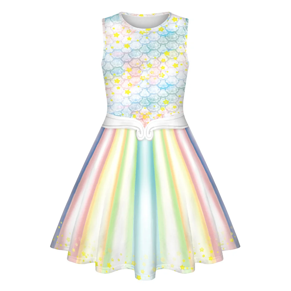 

Girls' Dresses Cotton Sleeveless Fish Scales Comfortable Children'S Clothing Mermaid Girls 2021 Summer Dress Girl Clothing New