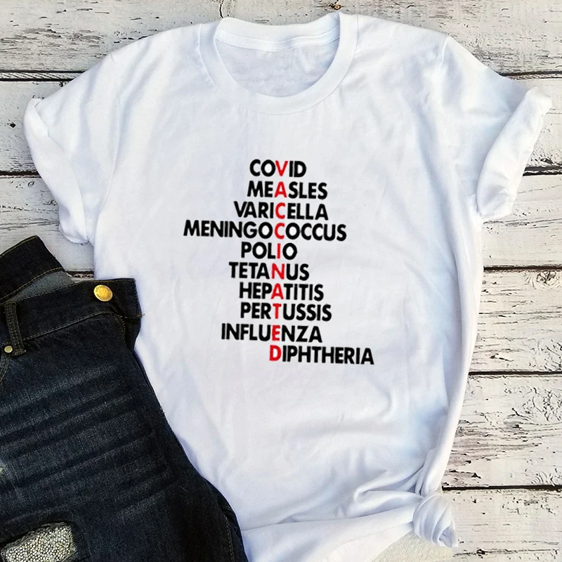 

Vaccinated T-shirt Harajuku T Shirt Women Vaccine Tees Nurse Funny Clothing Women Streetwear Vaccines Saves Lives Tops XXL