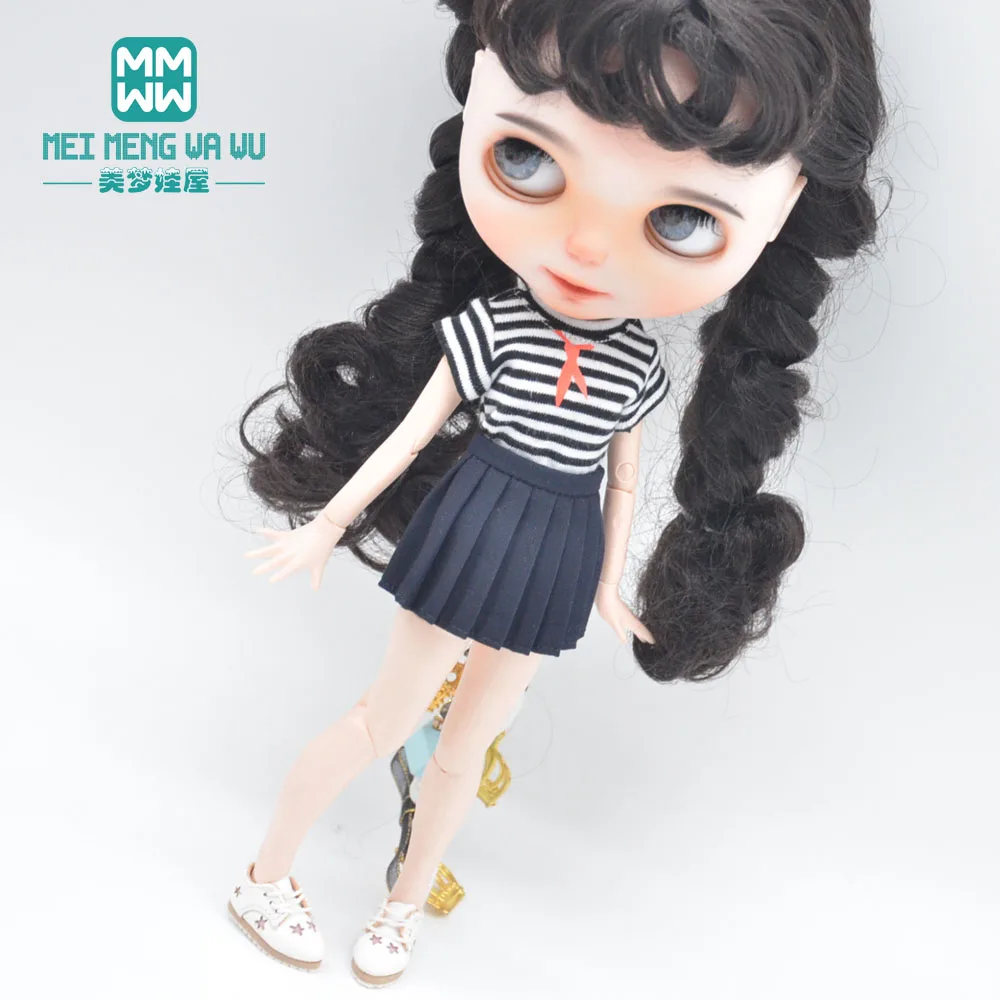 

Blyth clothes Fashion Striped T-shirt, miniskirt, leather shoes for 28-30cm Azone OB23 OB24 doll accessories