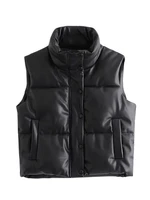 2021 fashion pu faux leather jacket women sleeveless thick coat streetwear spring winter zipper za coat