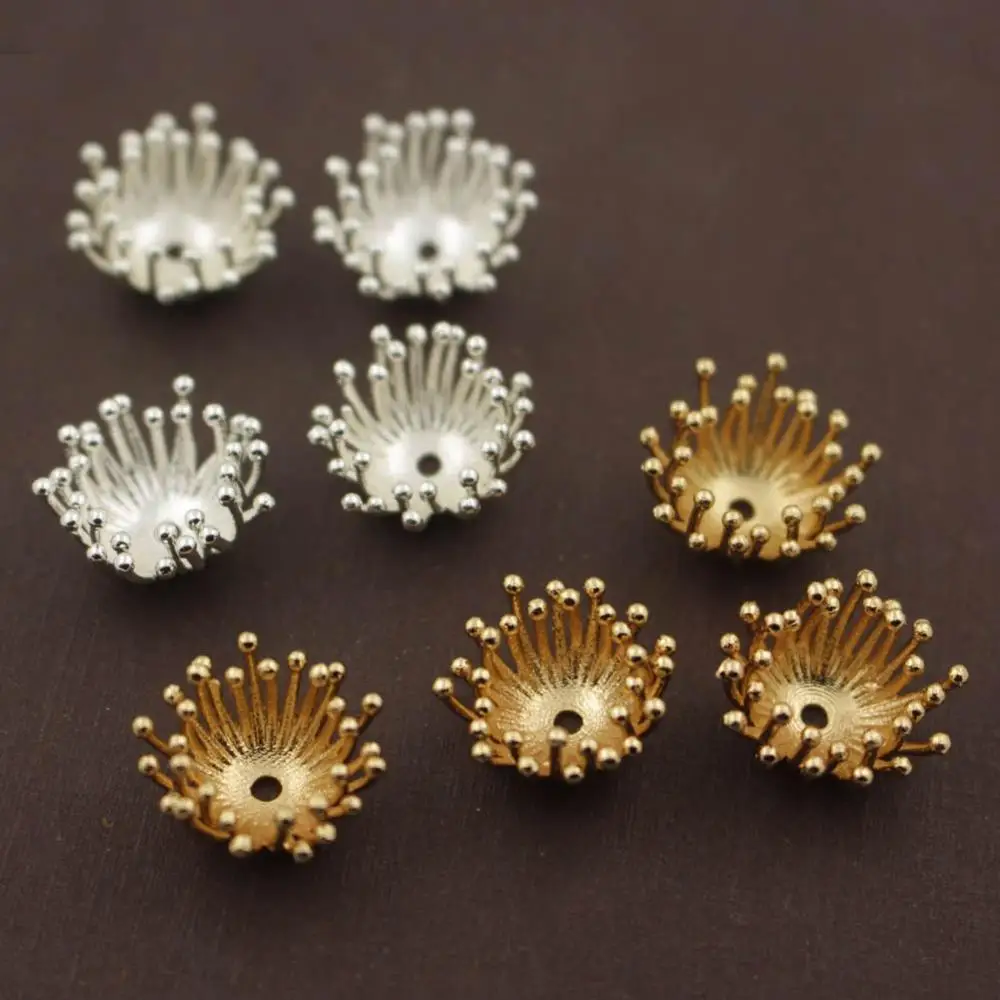 20pcs Brass Casted Quality Stamping Filigree Pistils Stamens Flower Ball Pins Hole Center Charms End Beads Caps Findings DIY