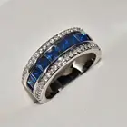 Роскошное серебряное мужское кольцо с синим сапфиром, обручальные кольца для женщин и девушек