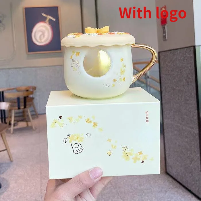 

New Mermaid logo Cup Guihua Coffee Cup Jingui Couple Bronze Brand Ceramic Marker Simple Gift Cup.