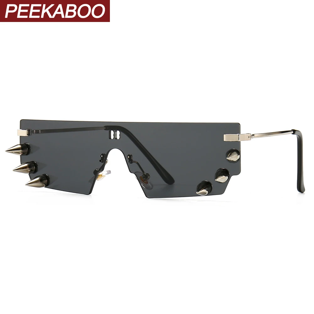 Мужские солнцезащитные очки без оправы Peekaboo в стиле ретро с заклепками панк 2020