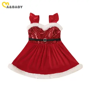 Детское платье-пачка с блестками Ma  Baby, красное вечернее платье для маленьких девочек, детские рождественские костюмы, одежда