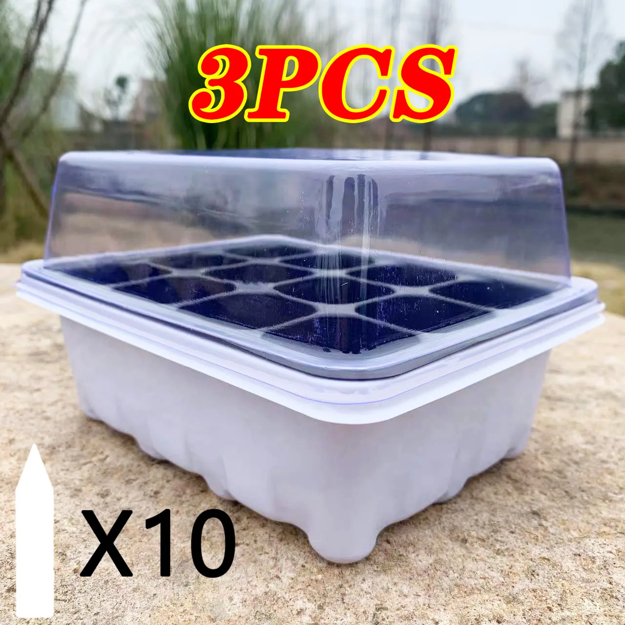 

3PCS 12 Holes Cells Seeds Grow Box Reusable Seed Planting Greenhouse Box Seedling Nursery Pot Seed Starter Tray With 10 Labels