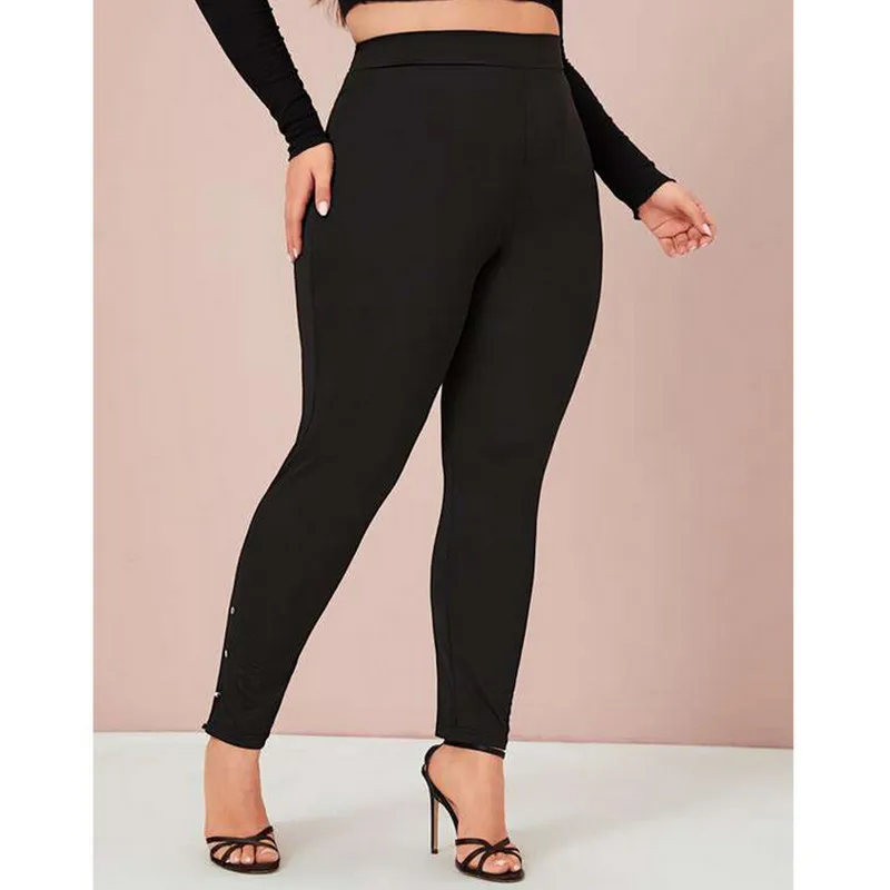 

2019 Fashion Womens Legging Stretch High Waisted Leggings Casual Slim Solid Long Workout Trouser Fitness Button Pant Plus Size