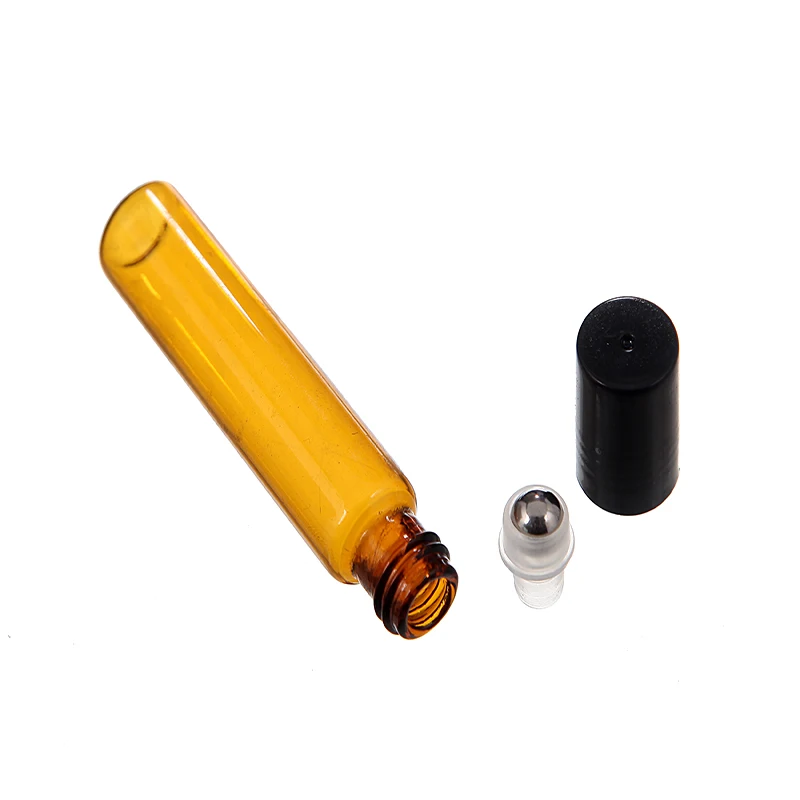 

50pcs/lot 1ml 2ml 3ml 5ml 10ml Amber Thin Glass Roll on Bottle Sample Test Essential Oil Vials with Roller Metal /Glass Ball