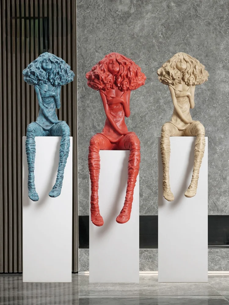 

GY Modern Girl Abstract Sculpture Mall Exhibition Hall Portrait Art Decorations Hallway Sitting Figure Ornaments