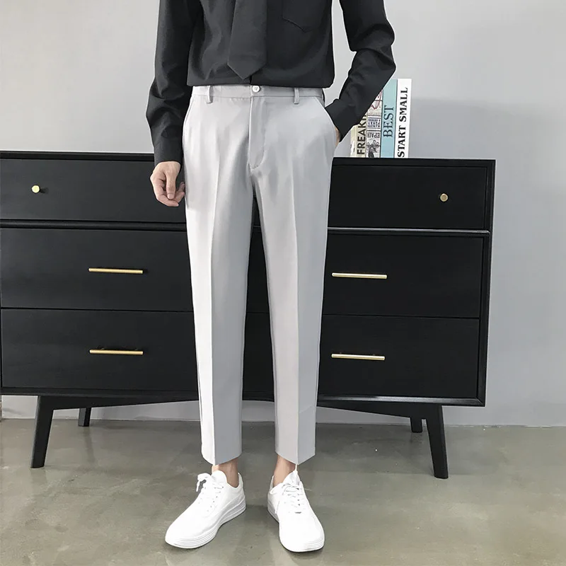 Брюки мужские тонкие драпированные до щиколотки модные Костюмные брюки в