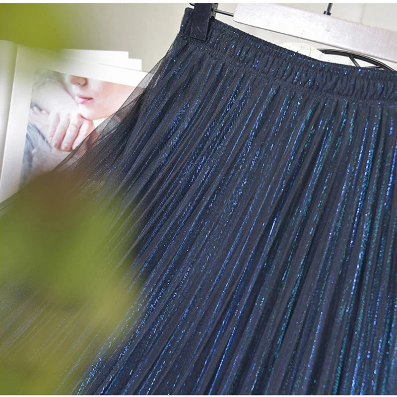 Женская модная трехслойная юбка из тюля женские блестящие длинные юбки средней