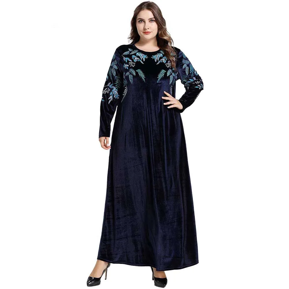 Зимнее мусульманское платье с вышивкой для женщин длинный рукав исламский Дубай